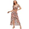 imageFloerns Womens Two Piece Outfit Floral Crop Top and Split Long Skirt SetDusty Pink
