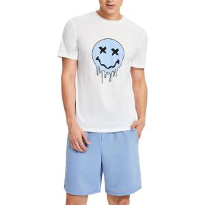 imageFloerns Mens Graphic Print T Shirt Drawstring Waist Shorts Set 2 Piece OutfitA Blue White Graphic