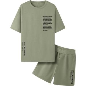 imageFloerns Mens Graphic Print T Shirt Drawstring Waist Shorts Set 2 Piece OutfitArmy Green