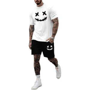 imageFloerns Mens Graphic Print T Shirt Drawstring Waist Shorts Set 2 Piece OutfitBlack Dull White