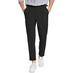 imageFloerns Mens Slant Pocket Fold Pleated Workout Pants Office Tailored PantsBlack