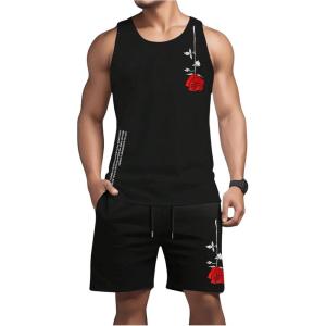 imageFloerns Mens Tribal Drawstring Shorts Set Sleeveless Tank Top Two Piece OutfitBlack Floral