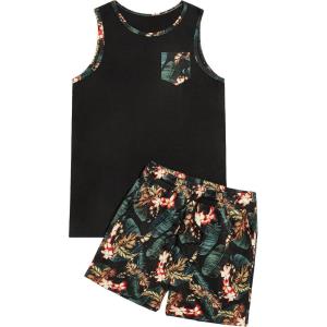 imageFloerns Mens Tribal Drawstring Shorts Set Sleeveless Tank Top Two Piece OutfitBlack Green