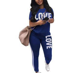 imageFloerns Womens 2 Piece Outfit Short Sleeve Tee Shirt and Jogger Sweatpants SetBlue