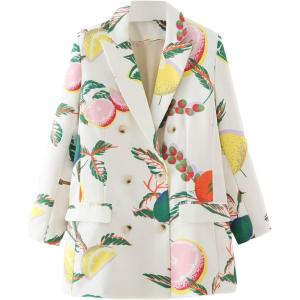 imageFloerns Womens Lapel Collar Long Sleeve Double Breasted Work Blazer JacketWhite Fruit