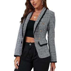 imageFloerns Womens Long Sleeve Open Front Leopard Print BlazerBlack and White