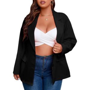 imageFloerns Womens Plus Size Long Sleeve Lapel Open Front Work Office Blazer JacketBlack