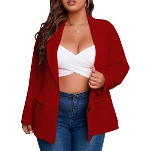 imageFloerns Womens Plus Size Long Sleeve Lapel Open Front Work Office Blazer JacketBurgundy