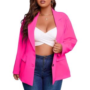 imageFloerns Womens Plus Size Long Sleeve Lapel Open Front Work Office Blazer JacketHot Pink