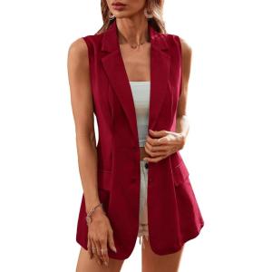 imageFloerns Womens Sleeveless Button Front Collar Neck Vest Blazer JacketBurgundy