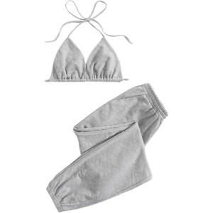 imageFloerns Womens Sweatsuits Bra and Sweatpants Set 2 Pieces Jogger TracksuitA Light Grey