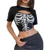 imageFloerns Womens 2 Piece Contrast Binding Super Crop Top and Skeleton Graphic Camisole SetMulticolor