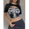 imageFloerns Womens 2 Piece Contrast Binding Super Crop Top and Skeleton Graphic Camisole SetMulticolor