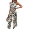 imageFloerns Womens 2 Piece Outfit Allover Print Sleeveless Halter Top Wide Leg Pants SetWhite