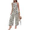 imageFloerns Womens 2 Piece Outfit Allover Print Sleeveless Halter Top Wide Leg Pants SetWhite