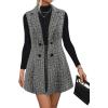 imageFloerns Womens 2 Piece Outfit Workwear Plaid Print Lapel Neck Vest Blazer and Skirt SetBlack