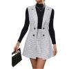 imageFloerns Womens 2 Piece Outfit Workwear Plaid Print Lapel Neck Vest Blazer and Skirt SetBlack and White