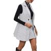 imageFloerns Womens 2 Piece Outfit Workwear Plaid Print Lapel Neck Vest Blazer and Skirt SetBlack and White