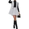 imageFloerns Womens 2 Piece Outfit Workwear Plaid Print Lapel Neck Vest Blazer and Skirt SetBlack and White
