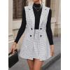 imageFloerns Womens 2 Piece Outfit Workwear Plaid Print Lapel Neck Vest Blazer and Skirt SetBlack and White