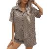 imageFloerns Womens 2 Piece Outfits Allover Print Drop Shoulder Shirt and Casual Shorts SetMocha Brown