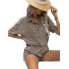 imageFloerns Womens 2 Piece Outfits Allover Print Drop Shoulder Shirt and Casual Shorts SetMocha Brown