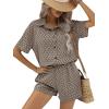 imageFloerns Womens 2 Piece Outfits Allover Print Drop Shoulder Shirt and Casual Shorts SetMocha Brown