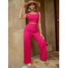 imageFloerns Womens 2 Piece Outfits Tie Shoulder Zipper Back Camisole and Wide Leg Pant Sets Hot Pink M