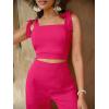 imageFloerns Womens 2 Piece Outfits Tie Shoulder Zipper Back Camisole and Wide Leg Pant Sets Hot Pink M