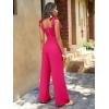 imageFloerns Womens 2 Piece Outfits Tie Shoulder Zipper Back Camisole and Wide Leg Pant Sets Hot Pink M