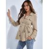 imageFloerns Womens Causal Button Front Long Sleeve Belted Pregnancy Shirt Blouse TopApricot