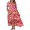 imageFloerns Womens Maternity Floral Print Dress Puff Sleeve Square Neck A Line DressPink