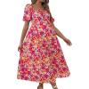 imageFloerns Womens Maternity Floral Print Dress Puff Sleeve Square Neck A Line DressPink