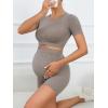 imageFloerns Womens Maternity Short Sleeve Crop Tee Biker Shorts Set Two Piece OutfitKhaki