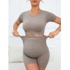 imageFloerns Womens Maternity Short Sleeve Crop Tee Biker Shorts Set Two Piece OutfitKhaki