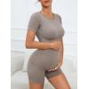 imageFloerns Womens Maternity Short Sleeve Crop Tee Biker Shorts Set Two Piece OutfitKhaki