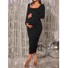 imageFloerns Womens Maternity Square Neck Ruched Bodycon Dress Long Sleeve Solid Midi DressesBlack