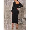 imageFloerns Womens Maternity Square Neck Ruched Bodycon Dress Long Sleeve Solid Midi DressesBlack