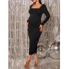imageFloerns Womens Maternity Square Neck Ruched Bodycon Dress Long Sleeve Solid Midi DressesBlack