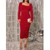 imageFloerns Womens Maternity Square Neck Ruched Bodycon Dress Long Sleeve Solid Midi DressesBurgundy