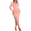 imageFloerns Womens Maternity Square Neck Ruched Bodycon Dress Long Sleeve Solid Midi DressesCoral Pink