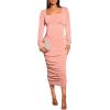 imageFloerns Womens Maternity Square Neck Ruched Bodycon Dress Long Sleeve Solid Midi DressesCoral Pink