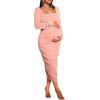 imageFloerns Womens Maternity Square Neck Ruched Bodycon Dress Long Sleeve Solid Midi DressesCoral Pink