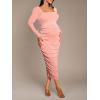 imageFloerns Womens Maternity Square Neck Ruched Bodycon Dress Long Sleeve Solid Midi DressesCoral Pink