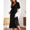 imageFloerns Womens Maternity Wrap V Neck Long Sleeve Rib Knit A Line Midi DressBlack