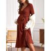 imageFloerns Womens Maternity Wrap V Neck Long Sleeve Rib Knit A Line Midi DressBurnt Orange
