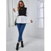 imageFloerns Womens Patchwork Ruffle Hem Rib Knit Mock Neck Long Sleeve Peplum Blouses TopBlack White Multi