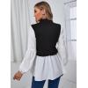 imageFloerns Womens Patchwork Ruffle Hem Rib Knit Mock Neck Long Sleeve Peplum Blouses TopBlack White Multi