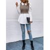 imageFloerns Womens Patchwork Ruffle Hem Rib Knit Mock Neck Long Sleeve Peplum Blouses TopBrown