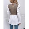 imageFloerns Womens Patchwork Ruffle Hem Rib Knit Mock Neck Long Sleeve Peplum Blouses TopBrown